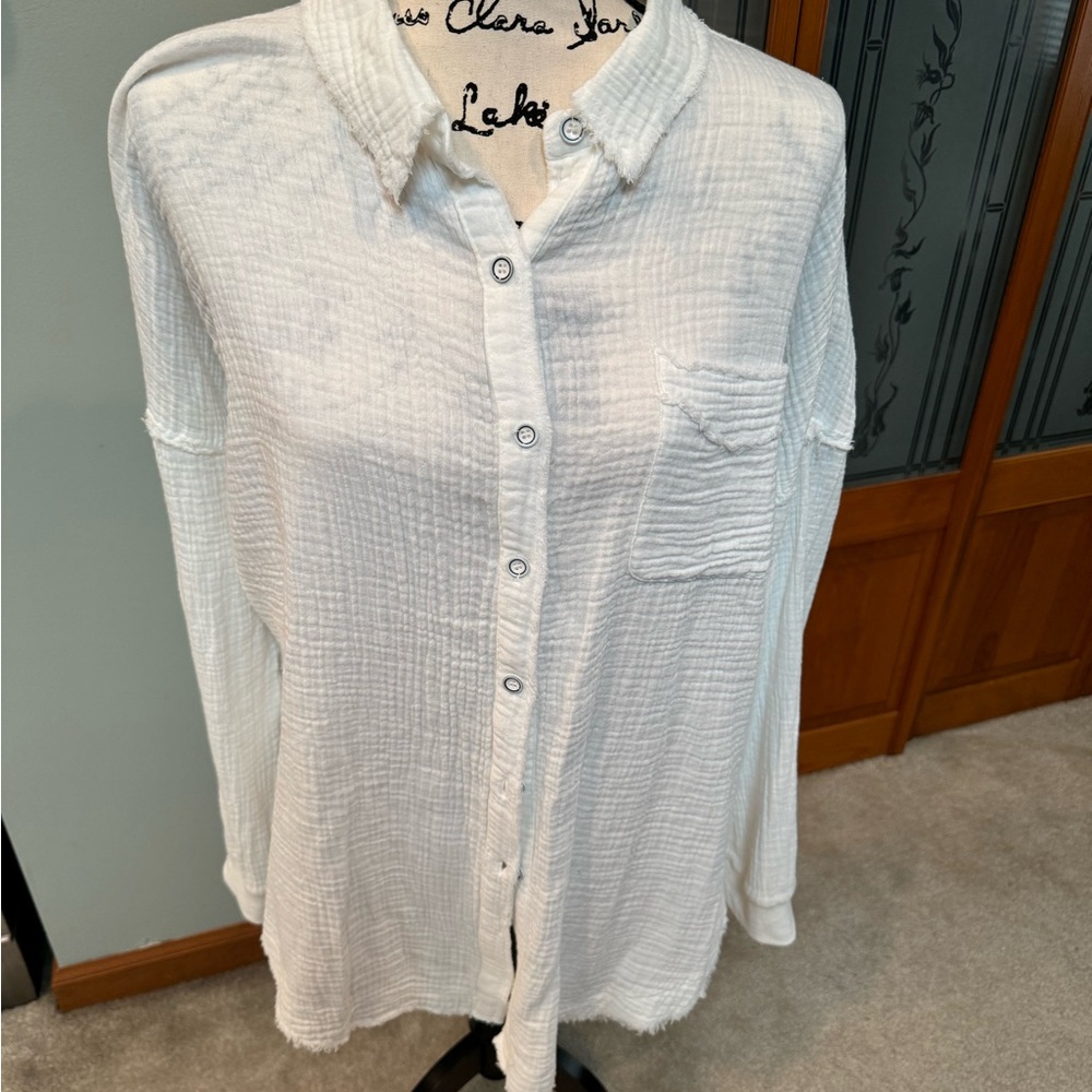 White Chambray Button Down Shirt, long sleeve.